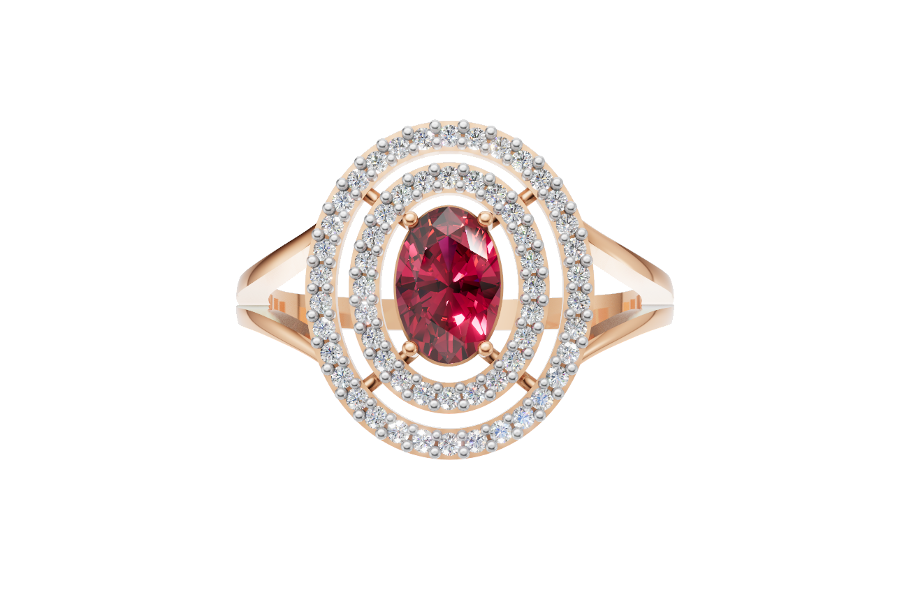 Red Oval Diamond Halo Ring