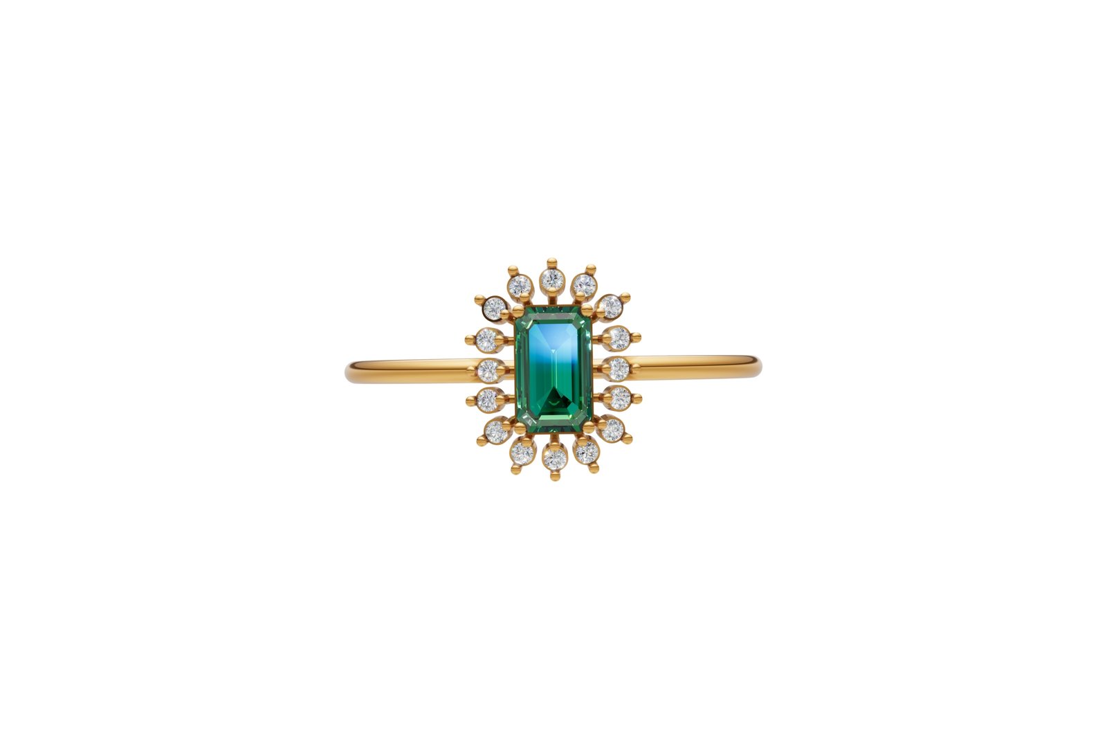 Emerald Cut Green stone Halo Ring
