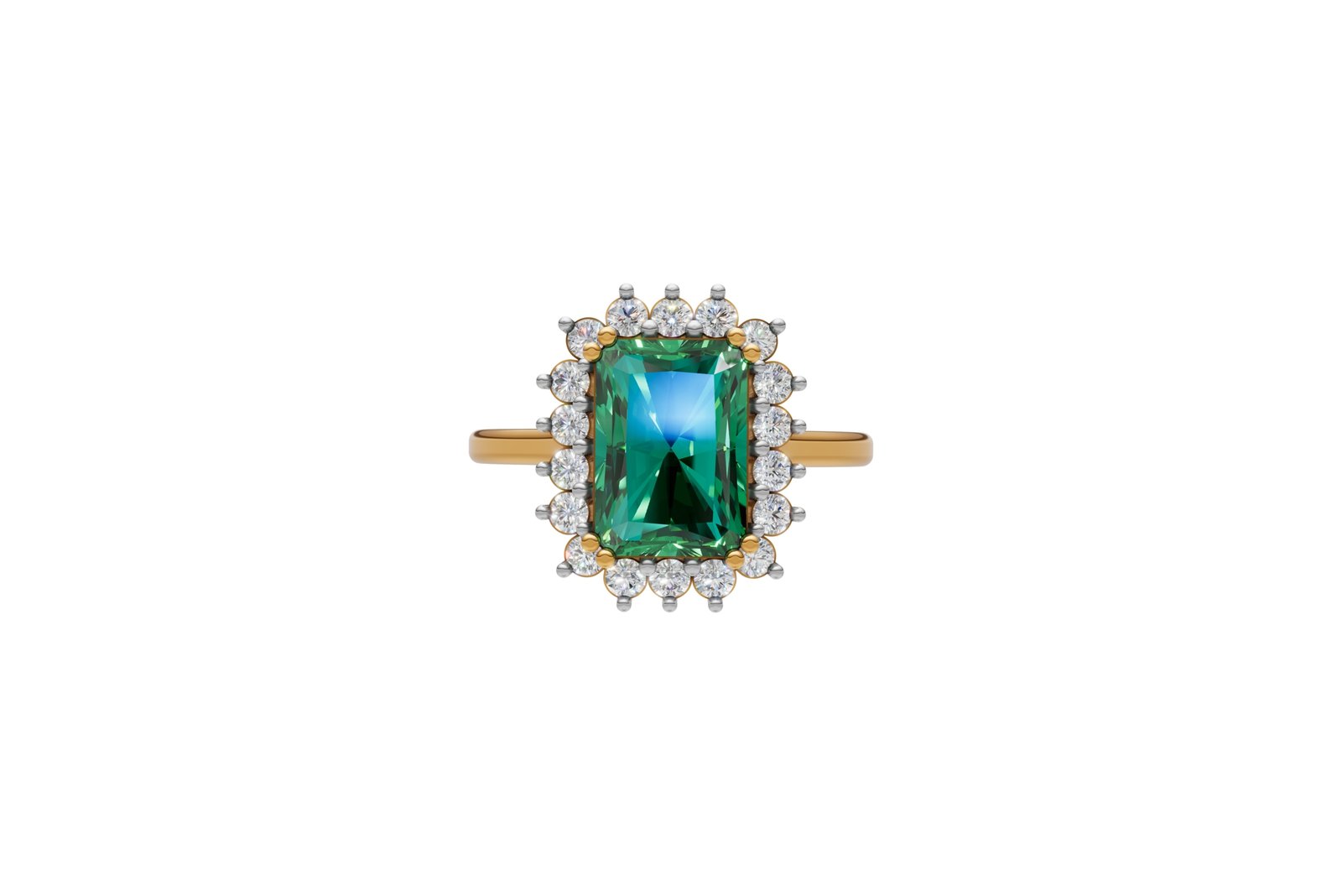Radiant Cut Green Stone Engagement Ring