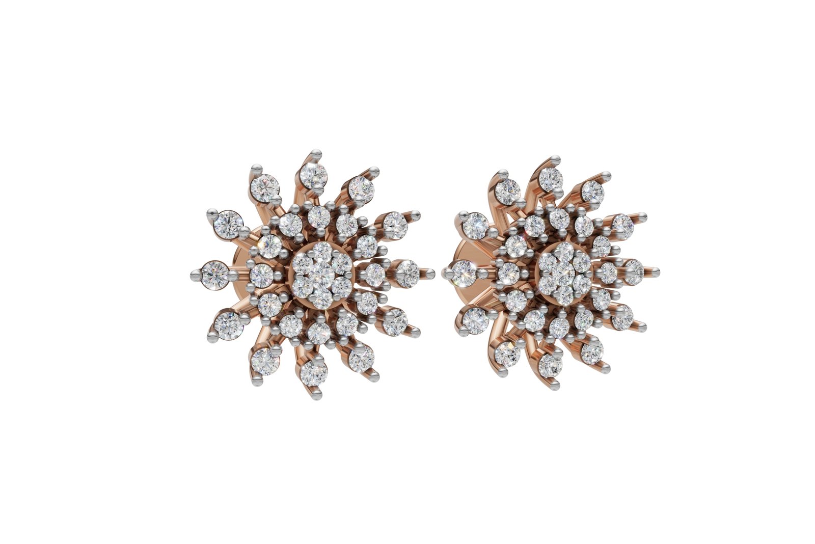 Floral Diamond Cluster Stud Earrings - Image 2