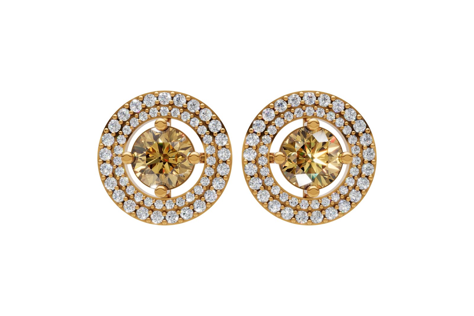 Round Diamond Double Halo Stud Earrings