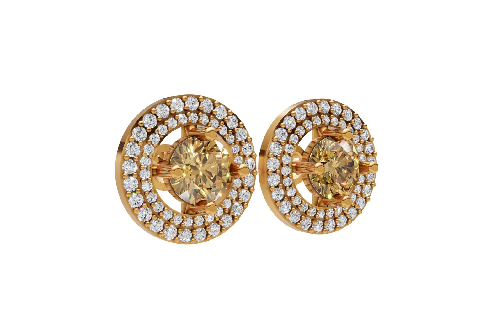 Round Diamond Double Halo Stud Earrings - Image 2