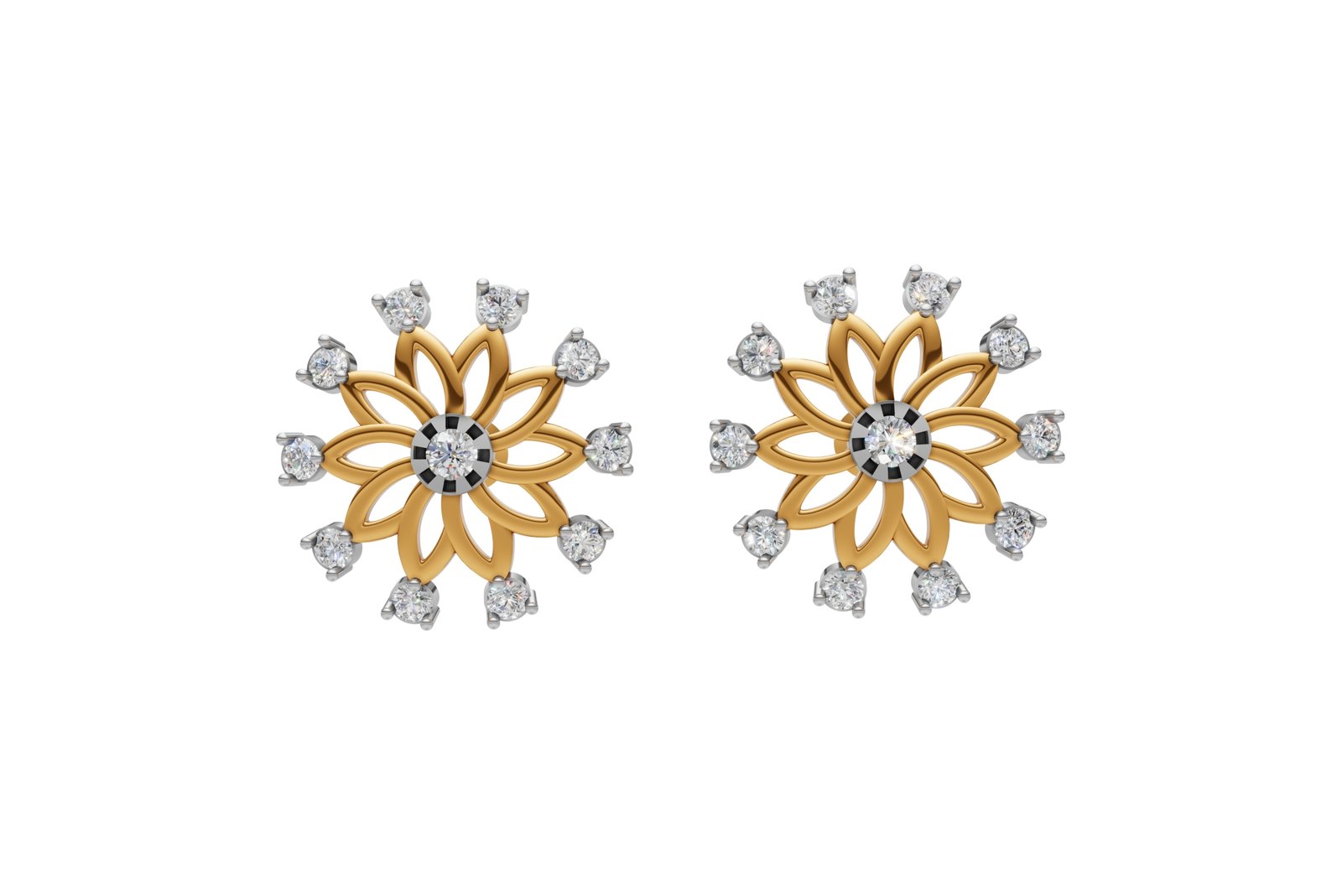 Two-Tone Floral Diamond Studs