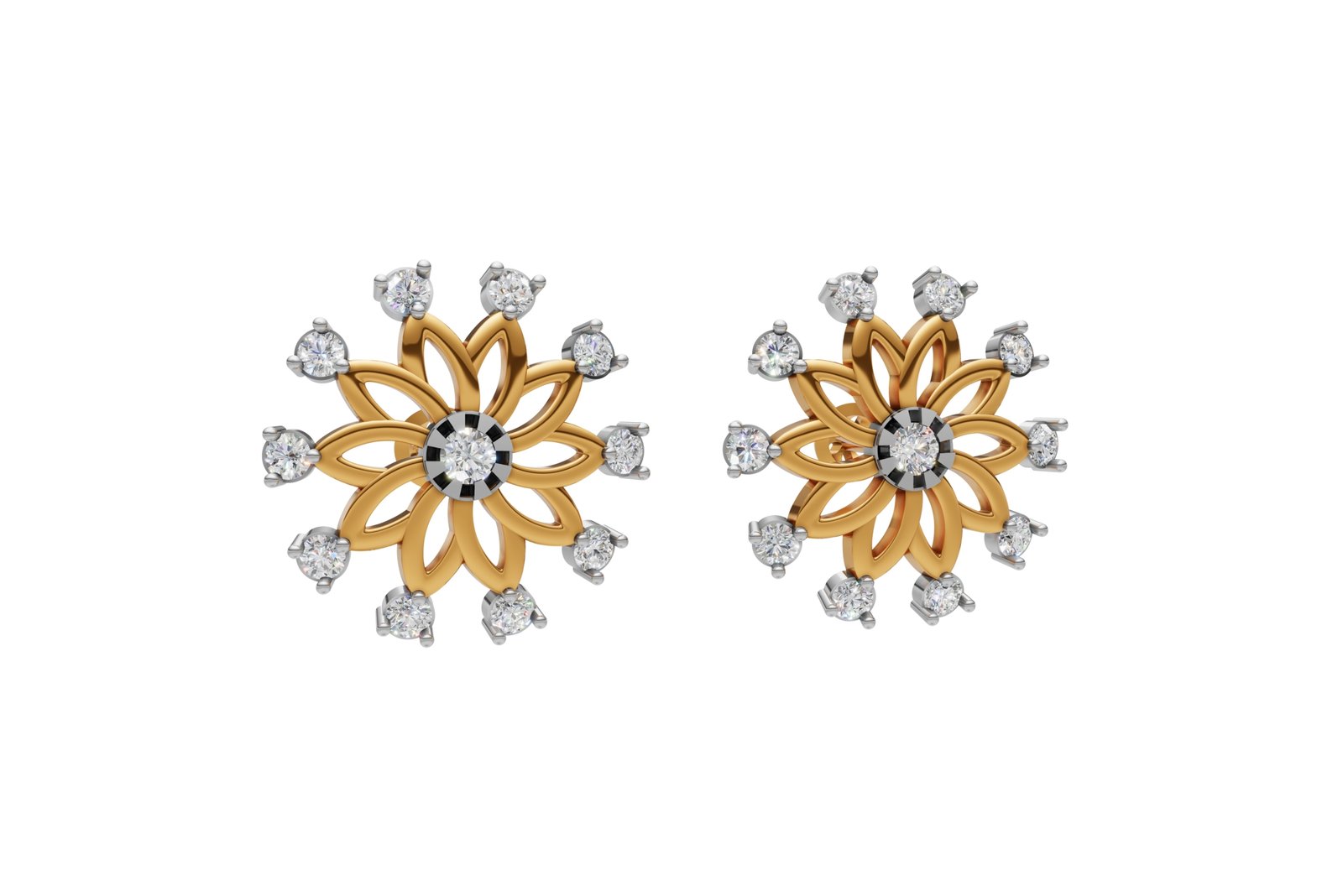 Two-Tone Floral Diamond Studs - Image 2