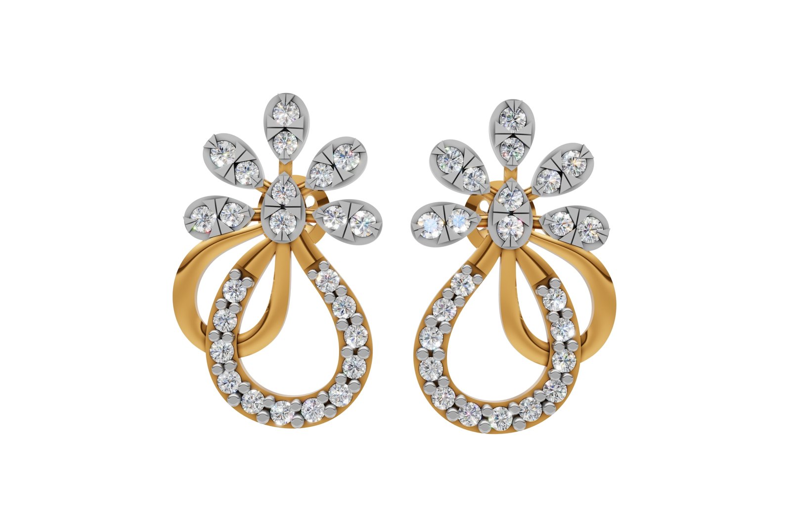 Floral Teardrop Design Diamond Earrings