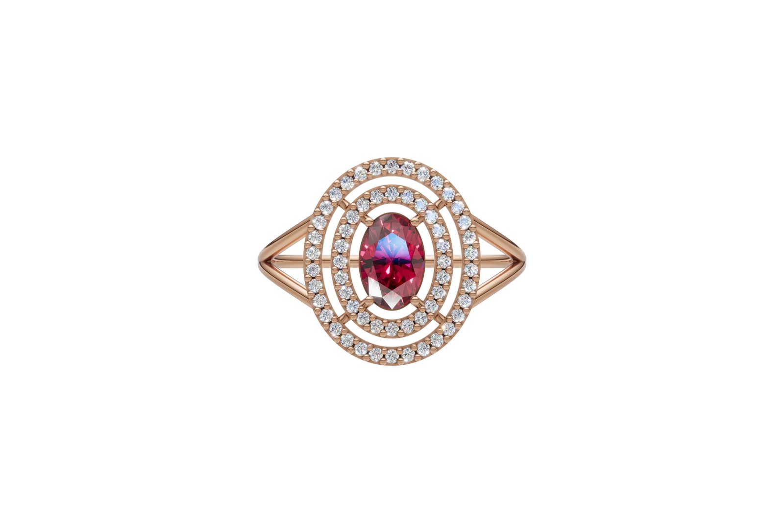 Red Oval Diamond Halo Ring